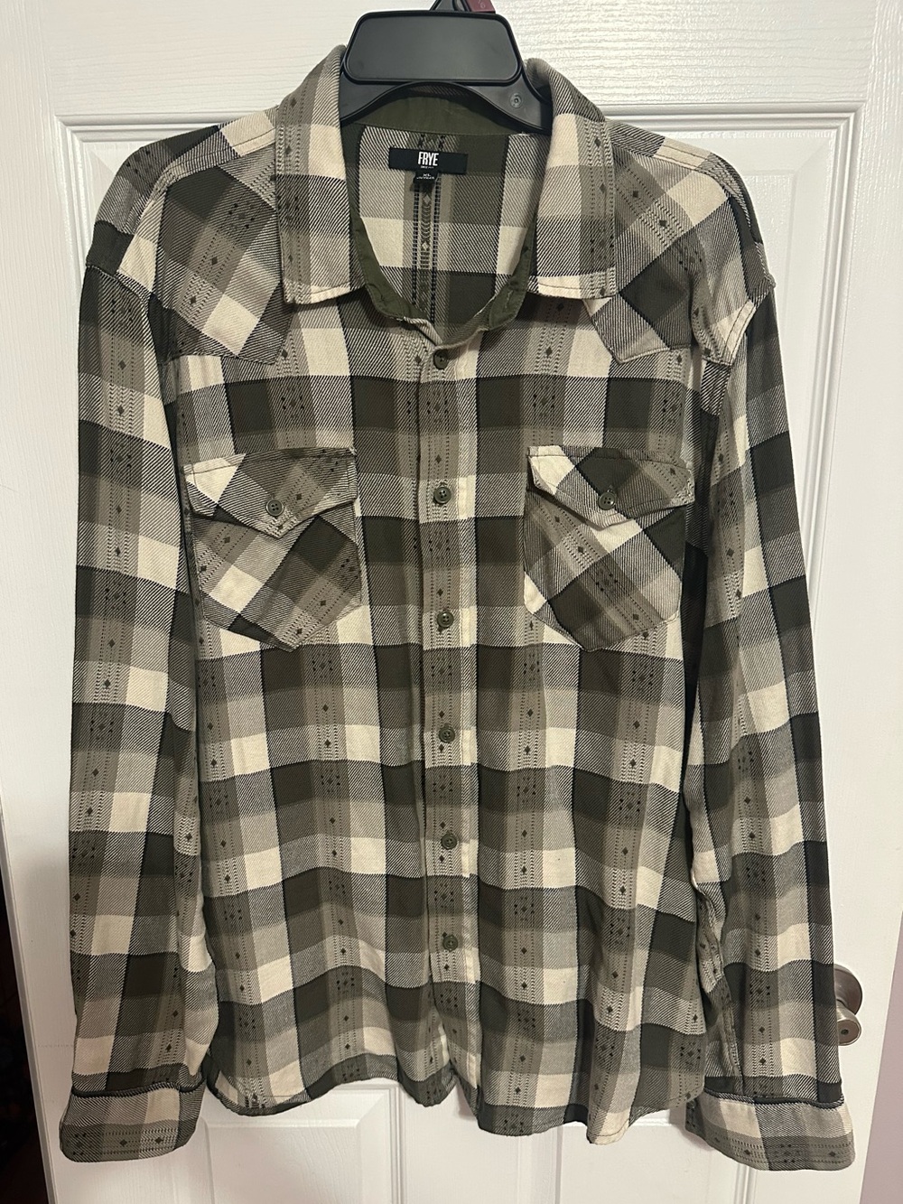 Frye Dusky Green Plaid Flannel Button-Up Long Sleeve Shirt XL